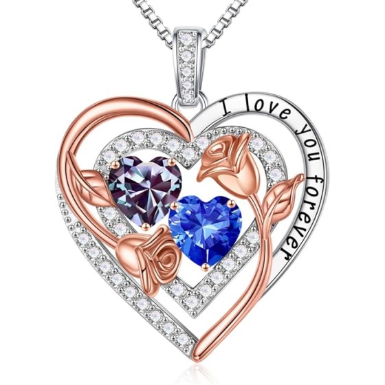 Iefil Birthstone Necklace for Women - Sterling Silver Birthstone Necklace Anniversary Birthday Gifts for Her Wife Mom Daughter