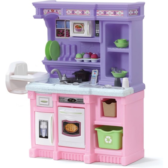 Step2 Little Baker's Kids Kitchen Playset, Indoor/Outdoor Kitchenette, Interactive Play with Lights and Sounds, Made of Durable Plastic, 30 Piece Toy Accessories, Toddlers 2+ Years Old, Purple/Pink