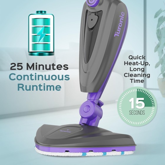 Turonic ST3 10-in-1 Steam Mop - 1500W Floor Steamer with Detachable Handle, 110°C Steam, 25-Min Runtime, Handheld Cleaner for Tile, Grout, Hardwood, Carpet, Upholstery, Chemical-Free Cleaning