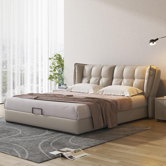 OUDINI Leather Bed Double Queen Bed Frame Upholstered Platform Bed Full Size Bed Frame with Headboard Storage Platform Bed Frame No Box Spring Needed