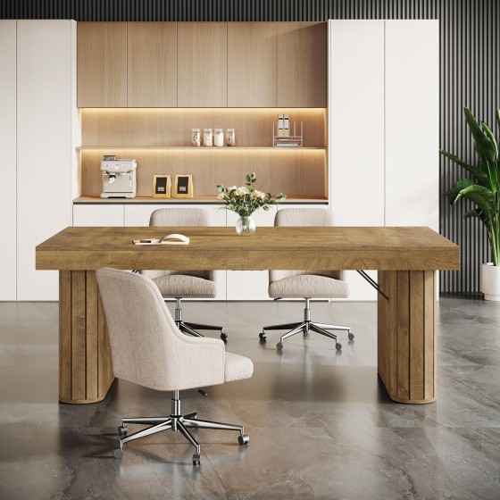 Tribesigns 70.9" Conference Table, Farmhouse Meeting Table for 4-6 People, Rustic Seminar Desk with Wooden Legs for Conference Room, Meeting Room, Breakroom & Office, Large Office Desk, Brown