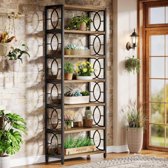 Tribesigns 6-Tier Indoor Plant Stand, 70.86-Inch Tall Industrial Plant Stand Heavy-Duty Freestanding Display Shelf for Indoor, Balcony, Garden (Rustic Brown & Black)